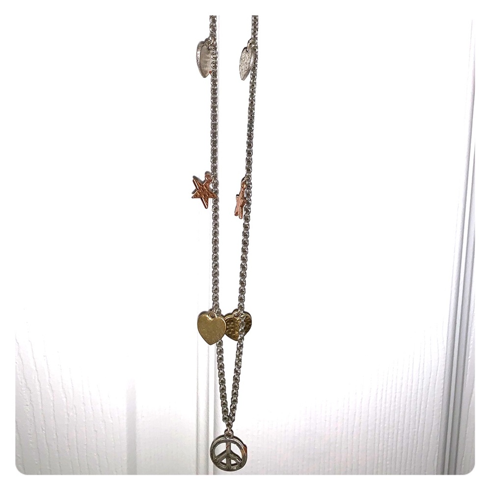 American eagle long necklace with peace sign stars